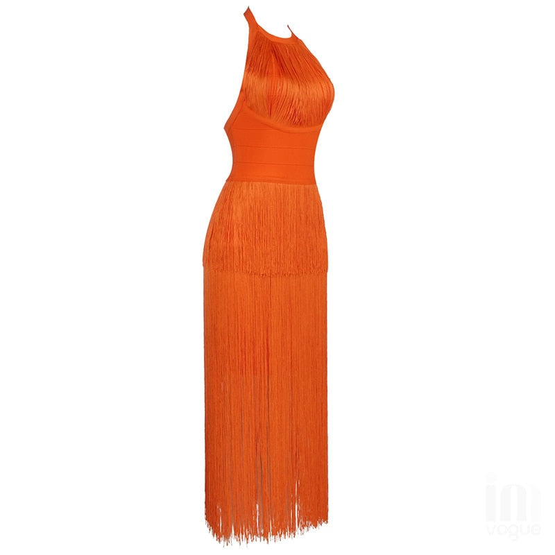 jinran New Bodycon Long Bandage Dress Tassel Bodycon Women Party Club Celebrity Evening Summer Autumn Dresses