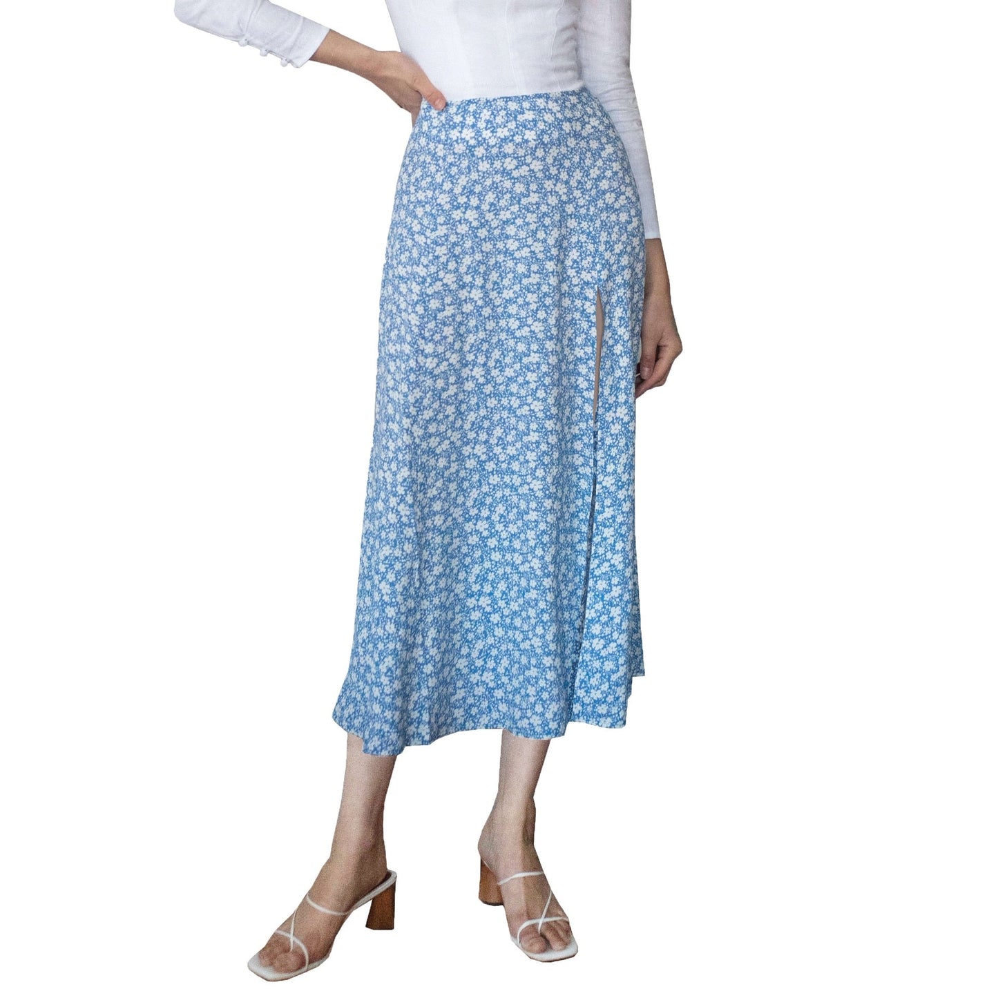 jinran Women Skirt Harajuku leopard flower printed package hip tall waist elastic Summer style mild calf a-line skirts Women XSK8110