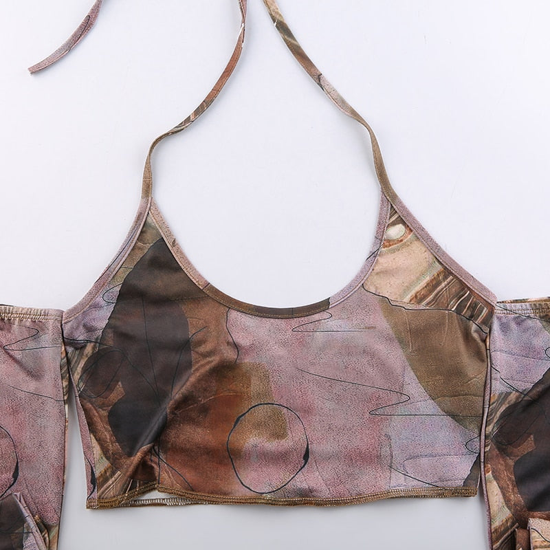 jinran Printed Brown Corset Top Vintage Crop Top y2k Grunge Kawaii With Glove Fashion Sweats Women Summer Camis Korean Style