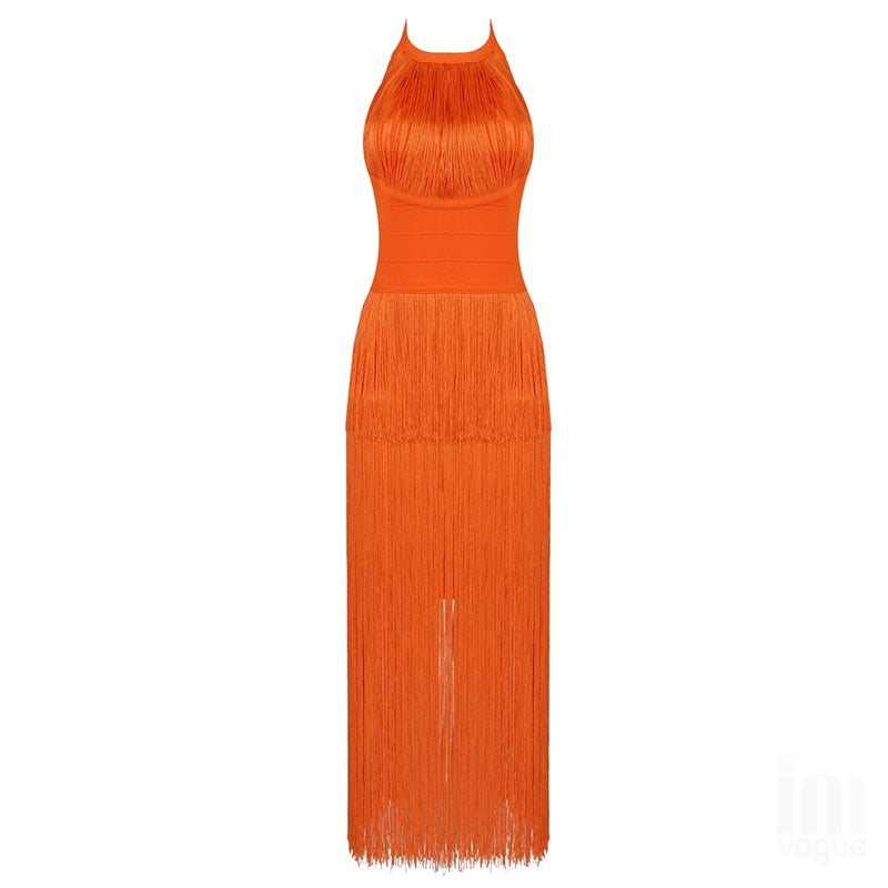 jinran New Bodycon Long Bandage Dress Tassel Bodycon Women Party Club Celebrity Evening Summer Autumn Dresses