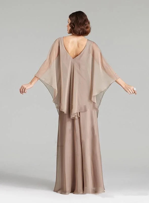 jinran Champagne Mother of the Bride Dresses Chiffon Cloak Sleeves Pleat Beaded Rhinestone Plus Size Wedding Party Evening Gowns 2024