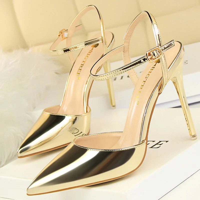 jinran Shoes Fashion Sandals Women 2024 Patent Leather High Heels Women Sandals Summer Heeled Sandals Pointed Toe Women Pumps
