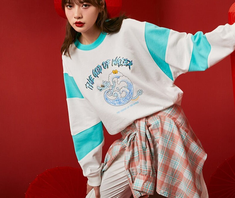 jinran Women Hoodie Spring 2021 New Contrast Color O Neck New Year Sweatshirt Oversize