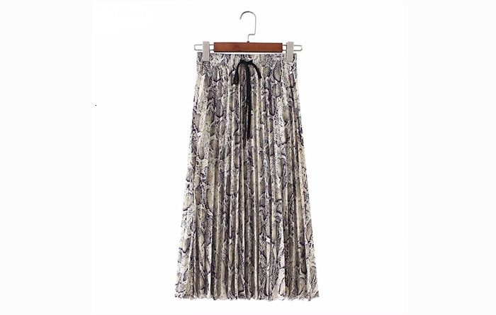 jinran Vintage Leopard Print Pleated Skirts Women Punk Rock Korean Skirt Streetwear Drawstring Elastic Waist Ladies Midi Skirt New