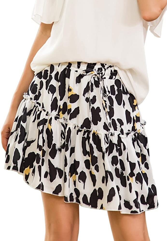 jinran Summer Short Skirts Women Vintage Ruffled Mini Skirt with Sashes Casual Boho Pleated A Line Holiday Beach Wear