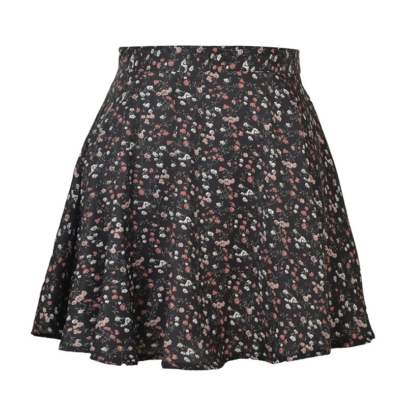 jinran Women Boho Floral Print High-waisted Skirt Casual Harajuku Mini Chiffon Skirts Beach Holiday Slim A Line Skirt Summer Light