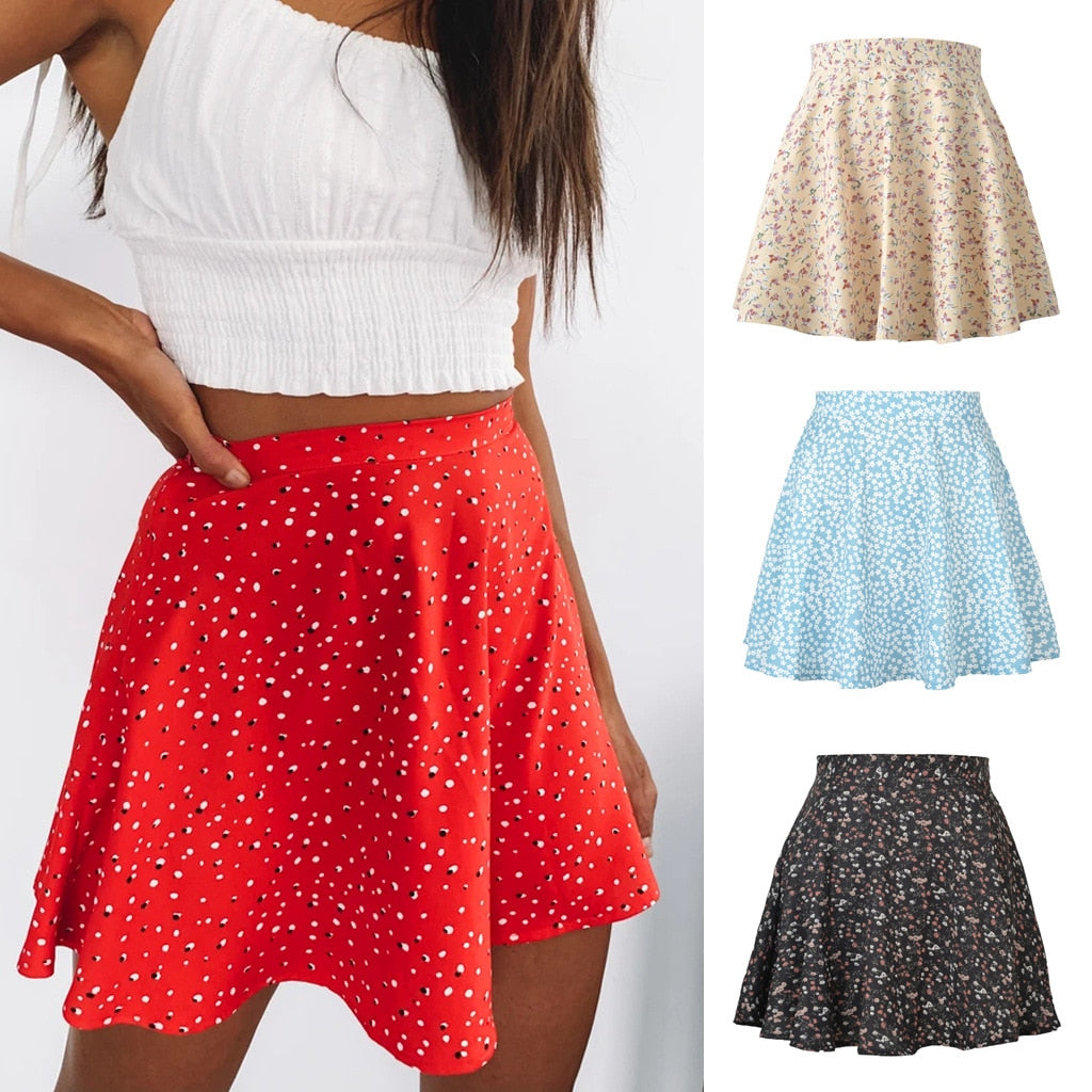 jinran Summer Women Skirt Harajuku new 2023 ladies floral zipper printed chiffon tall waist umbrella skirt Women Sweet Elegant WSL4427