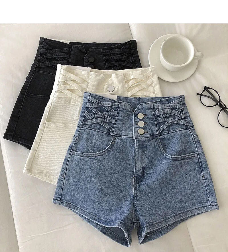 jinran New Streetwear Female High Waist Wide Leg Vintage Denim Shorts Spring Summer Women Loose Washed Solid Color Jeans Shorts