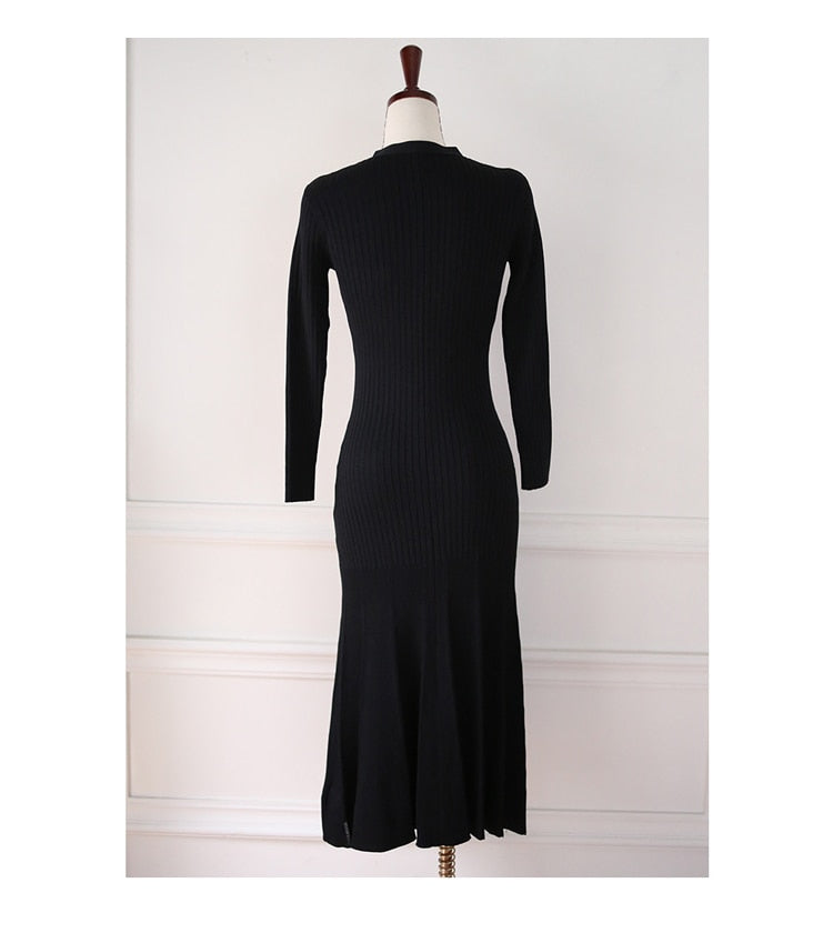 jinran Vintage Korean Maxi Dresses for Women Party Long Sleeve V-neck Mermaid Dress Elegant Fashion Ladies Vestidos Femme Autumn 2022