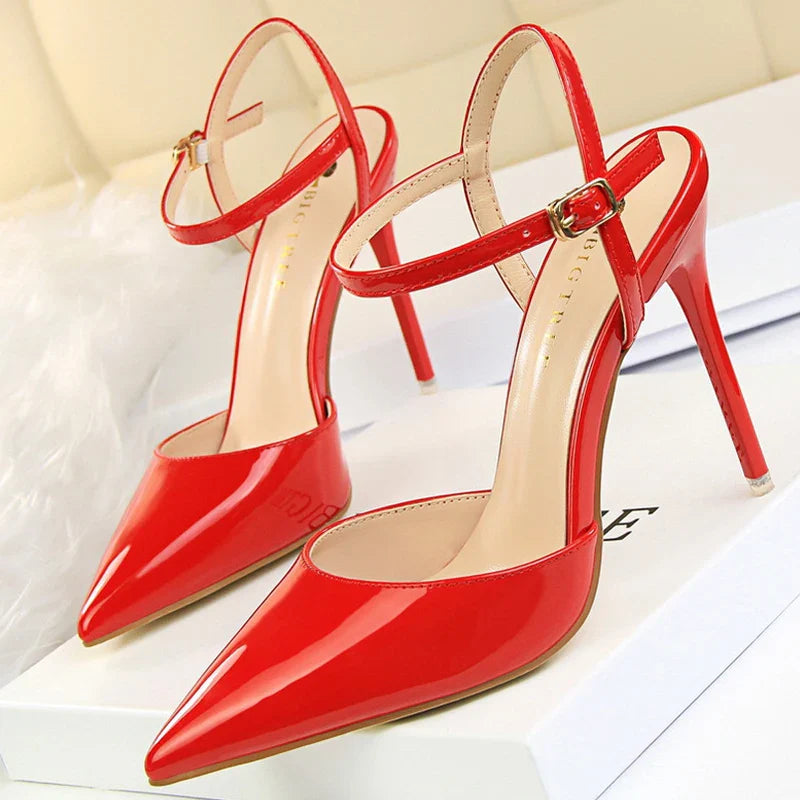 jinran Shoes Fashion Sandals Women 2024 Patent Leather High Heels Women Sandals Summer Heeled Sandals Pointed Toe Women Pumps