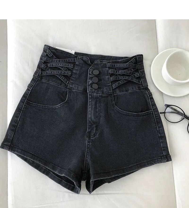 jinran New Streetwear Female High Waist Wide Leg Vintage Denim Shorts Spring Summer Women Loose Washed Solid Color Jeans Shorts