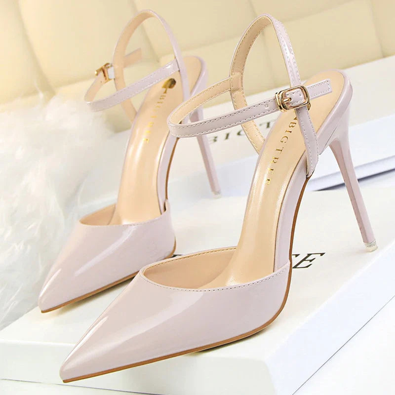 jinran Shoes Fashion Sandals Women 2024 Patent Leather High Heels Women Sandals Summer Heeled Sandals Pointed Toe Women Pumps