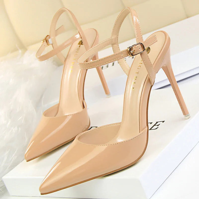 jinran Shoes Fashion Sandals Women 2024 Patent Leather High Heels Women Sandals Summer Heeled Sandals Pointed Toe Women Pumps