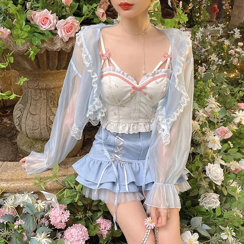 jinran White Backless Sexy Beach Sweet Cute Camis Women 2024 Summer Floral Kawaii Halter Tops Lace Print Party Korean Fashion Clothing