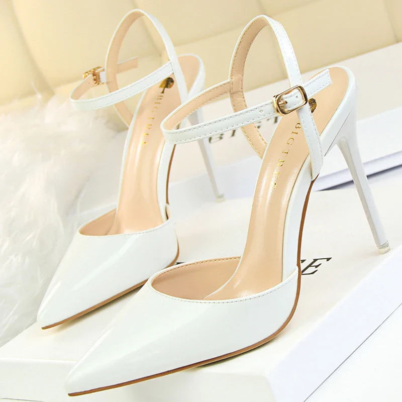 jinran Shoes Fashion Sandals Women 2024 Patent Leather High Heels Women Sandals Summer Heeled Sandals Pointed Toe Women Pumps
