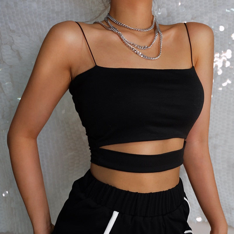 jinran New Fashion Hot Sexy Women Summer Sexy Casual Sleeveless Cut-Out Short Tee Shirt Crop Top Vest Strap Tank Top Blouse