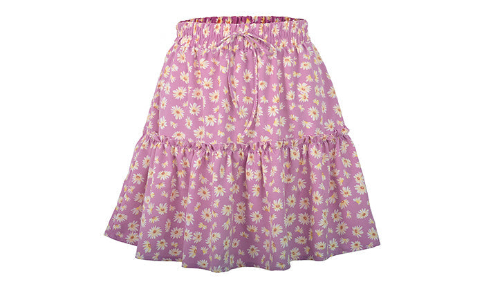 jinran Summer Boho Floral Print Mini Skirt Women Elegant Ruffles Short Skirts Elastics Waist Lace Up A-Line Skirts