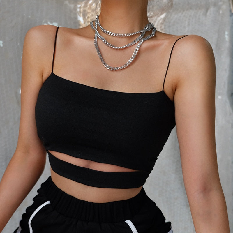 jinran New Fashion Hot Sexy Women Summer Sexy Casual Sleeveless Cut-Out Short Tee Shirt Crop Top Vest Strap Tank Top Blouse
