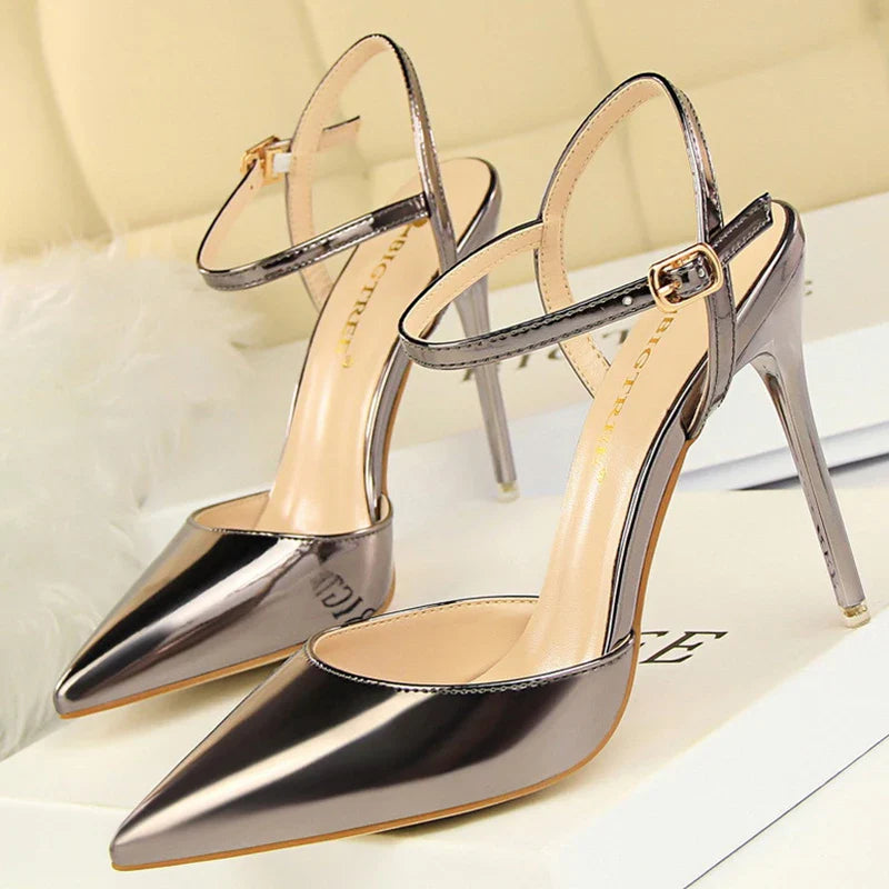 jinran Shoes Fashion Sandals Women 2024 Patent Leather High Heels Women Sandals Summer Heeled Sandals Pointed Toe Women Pumps