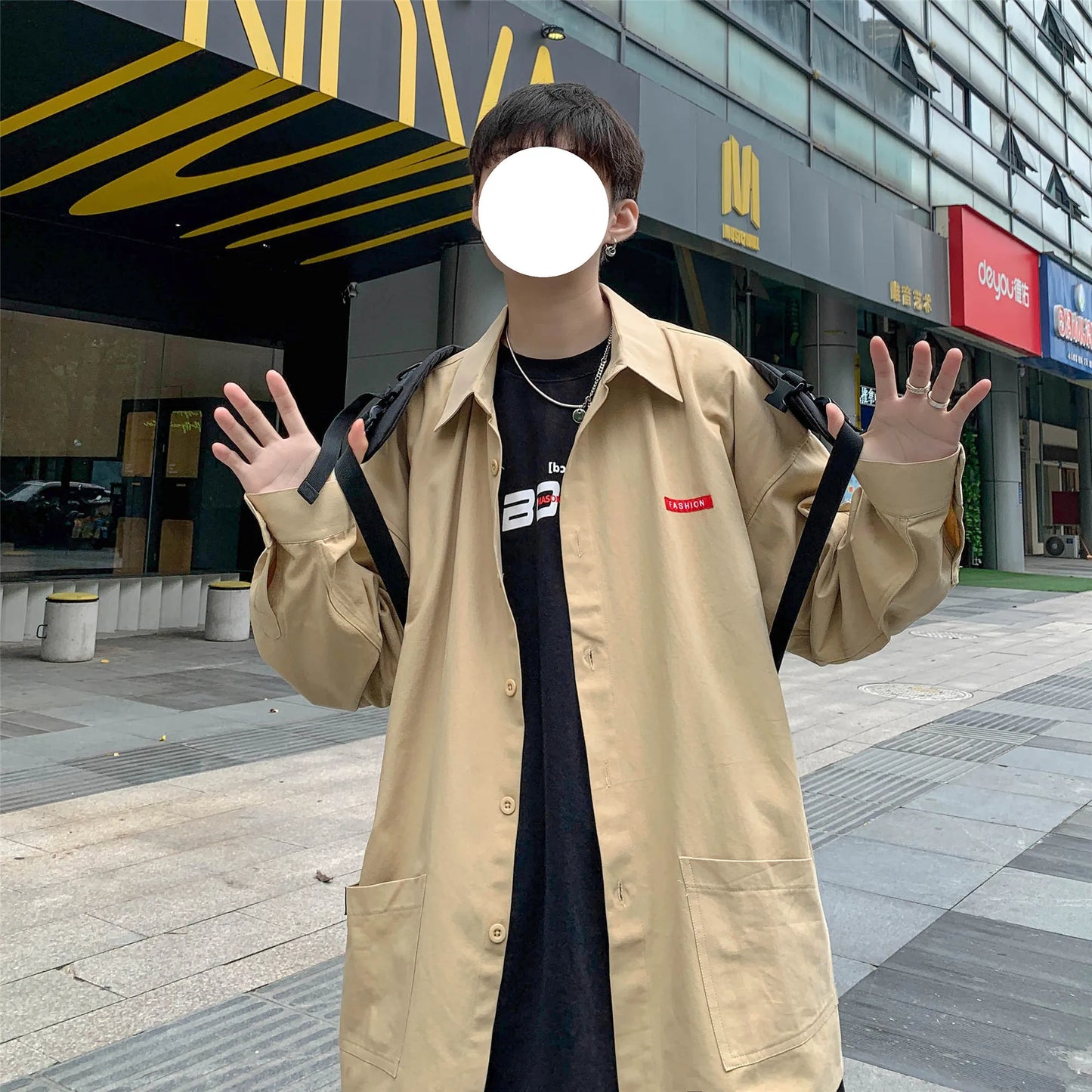 Men Harajuku Solid color Mens Streetwear Long Sleeve Male Vintage Korean Fashions shirts Oversized shi