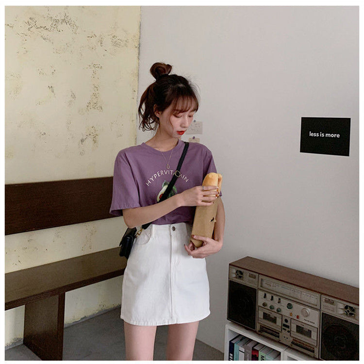 jinran Women Korean Harajuku Denim Skirt Casual Summer High Waist Elegant Solid Simple Wild A Line Mini Skirts Vintage Y2K Streetwear