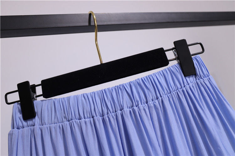 jinran Summer Stitching Cotton and Linen Skirt Elegant Elastic High Waist Ruffles Pleated All-match A Line Skirt Casual Beach Holiday