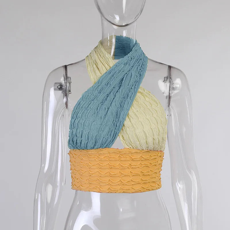 jinran Summer New Halter Contrast Color Tops New Women Sexy Backless Y2K Fashion Top Camis Cropped Tops Party Club Wear Camisole