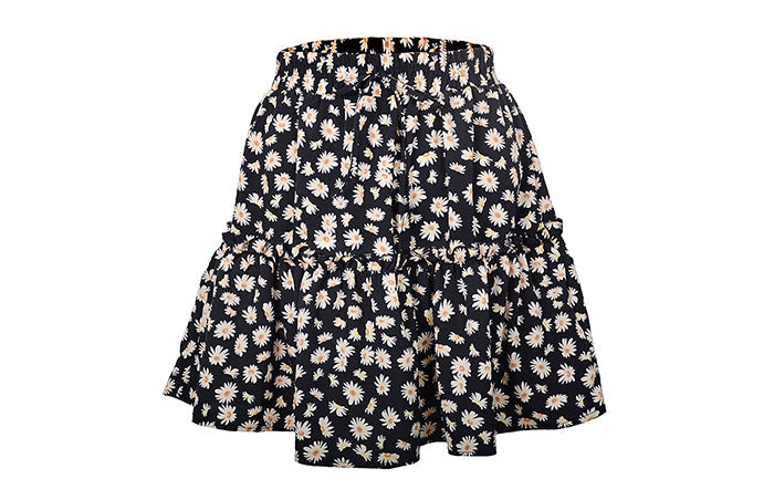 jinran Summer Boho Floral Print Mini Skirt Women Elegant Ruffles Short Skirts Elastics Waist Lace Up A-Line Skirts