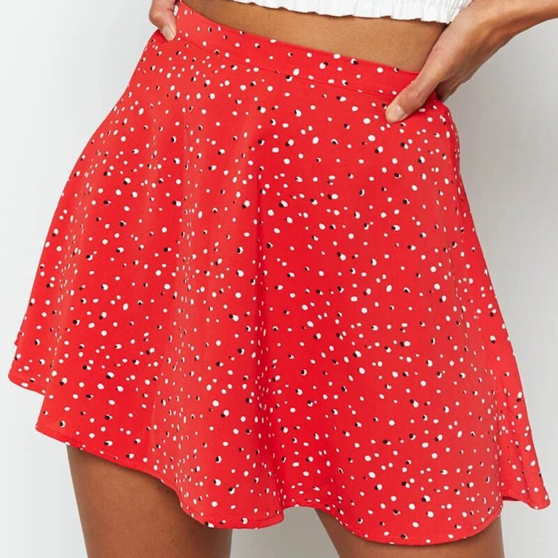 jinran Women Boho Floral Print High-waisted Skirt Casual Harajuku Mini Chiffon Skirts Beach Holiday Slim A Line Skirt Summer Light