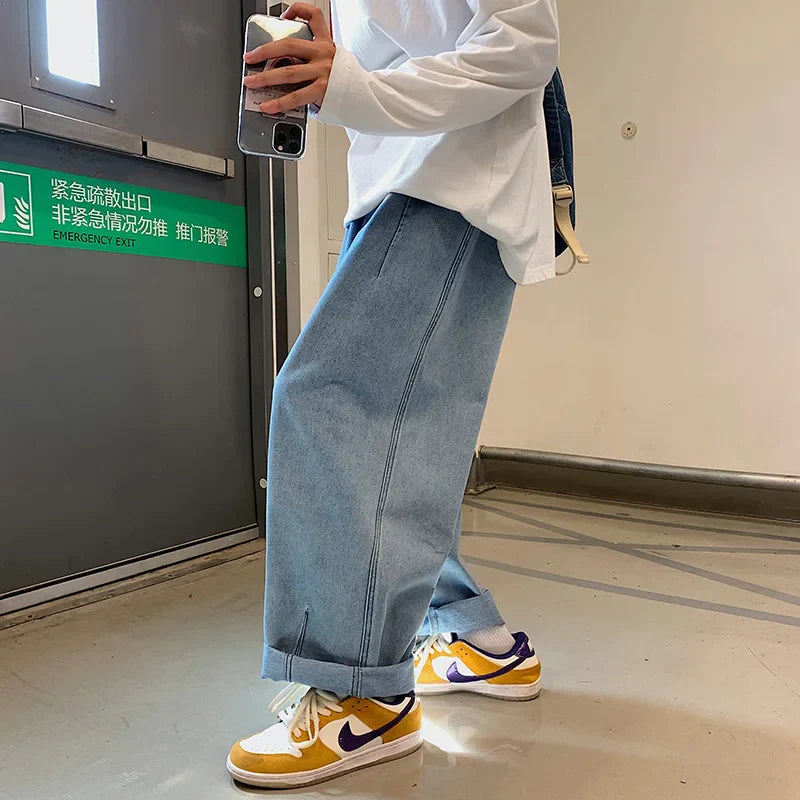 Men Wide Leg Jeans Loose Straight Baggy Denim Pant Men's Women's Streetwear Skateboard Pants Oversized Hip Hop Casual Trousers