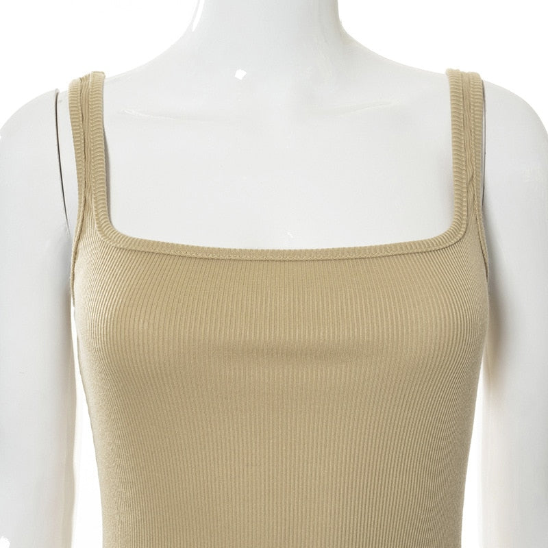 jinran Ribbed Knitted Women'S Solid Sleeveless Tank Midi Dress Bodycon Sexy Streetwear Casual Party Club Summer Wholesale