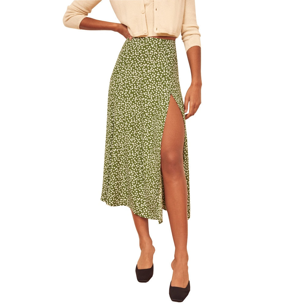 jinran Women Skirt Harajuku leopard flower printed package hip tall waist elastic Summer style mild calf a-line skirts Women XSK8110