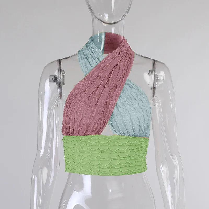 jinran Summer New Halter Contrast Color Tops New Women Sexy Backless Y2K Fashion Top Camis Cropped Tops Party Club Wear Camisole