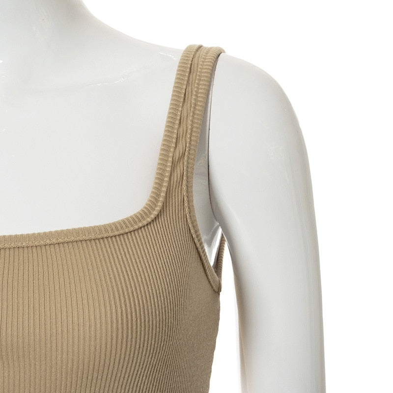 jinran Ribbed Knitted Women'S Solid Sleeveless Tank Midi Dress Bodycon Sexy Streetwear Casual Party Club Summer Wholesale