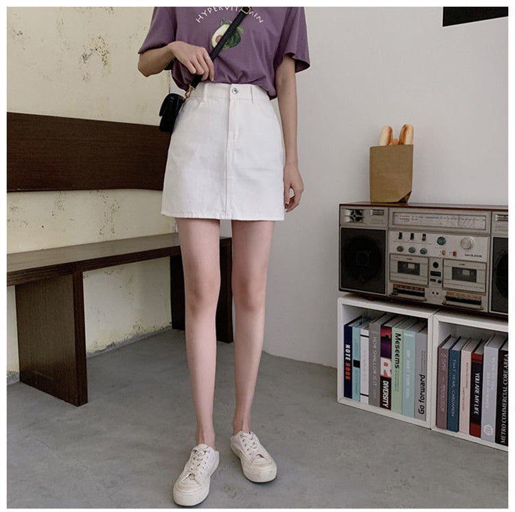 jinran Women Korean Harajuku Denim Skirt Casual Summer High Waist Elegant Solid Simple Wild A Line Mini Skirts Vintage Y2K Streetwear