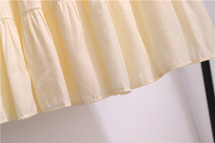 jinran Summer Stitching Cotton and Linen Skirt Elegant Elastic High Waist Ruffles Pleated All-match A Line Skirt Casual Beach Holiday