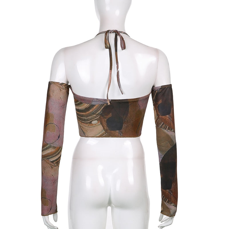 jinran Printed Brown Corset Top Vintage Crop Top y2k Grunge Kawaii With Glove Fashion Sweats Women Summer Camis Korean Style