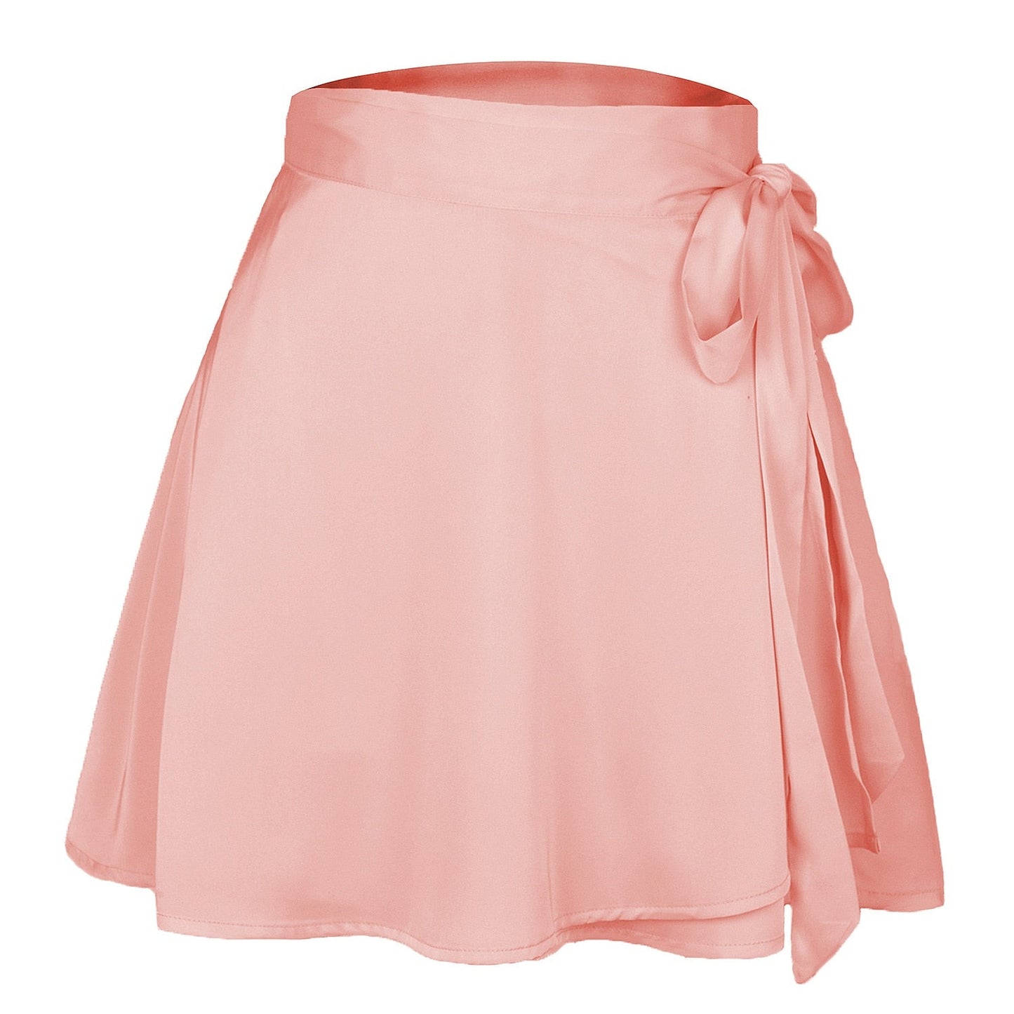 jinran Women Summer High Waist Lace-Up Loose Casual Chiffon Satin Mini Skirt Solid Color Bandage Fashion Club Elegant Skirts WDQ01