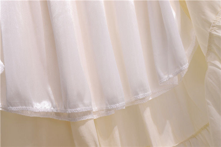jinran Summer Stitching Cotton and Linen Skirt Elegant Elastic High Waist Ruffles Pleated All-match A Line Skirt Casual Beach Holiday