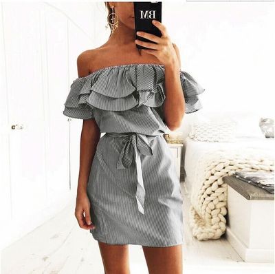jinran Woman Summer Dress 2023 Low-Cost Mileage off-the-Shoulder Striped A Spot Dresses For Women Vestidos YRW6806