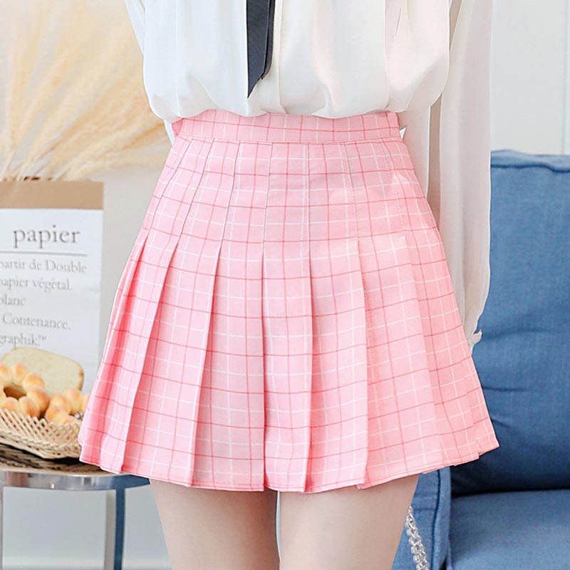 jinran Summer Women Plaid Skirt High Waist Chic Female Pleated Skirts Fashion Harajuku Ladies Mini Skirts Casual Cute Woman Short Skirt