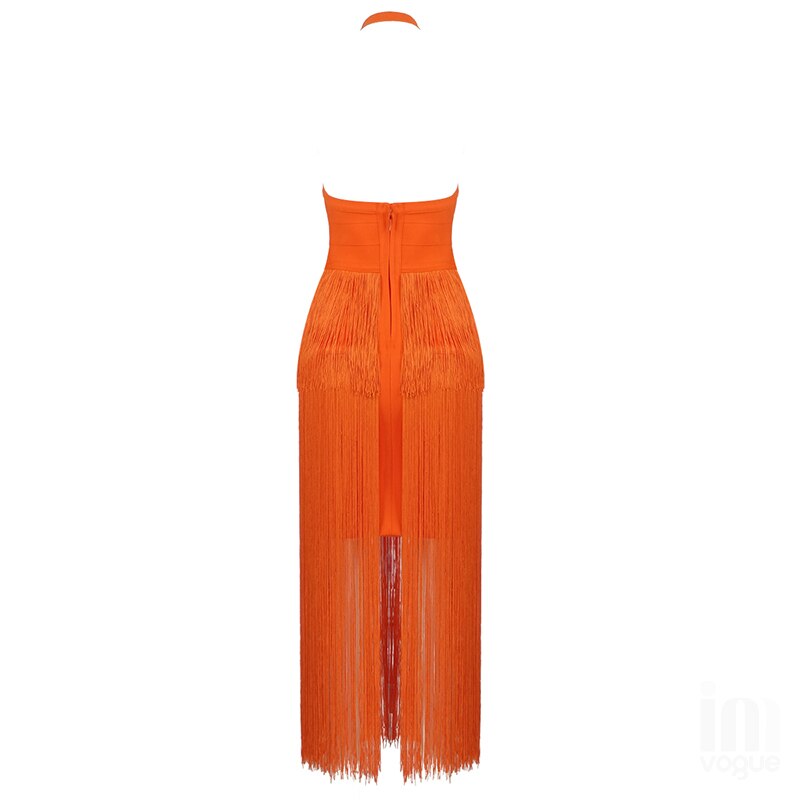 jinran New Bodycon Long Bandage Dress Tassel Bodycon Women Party Club Celebrity Evening Summer Autumn Dresses