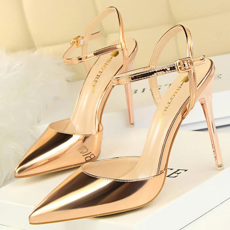 jinran Shoes Fashion Sandals Women 2024 Patent Leather High Heels Women Sandals Summer Heeled Sandals Pointed Toe Women Pumps