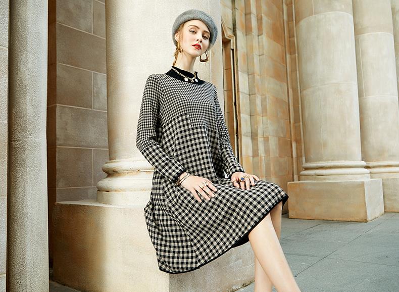jinran Women Black Bird Lattice Midi Dress Autumn Winter Thick Warm Korean Vintage Casual Sweaters Elegant Bodycon Coat Sweaters