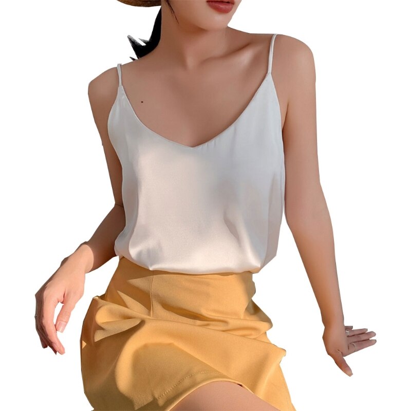 jinran Women Loose V-neck Sleeveless Crop Tank Top 2022 Office Lady Summer Solid Thin Camisole Female Casual Basic Spaghetti Strap Vest
