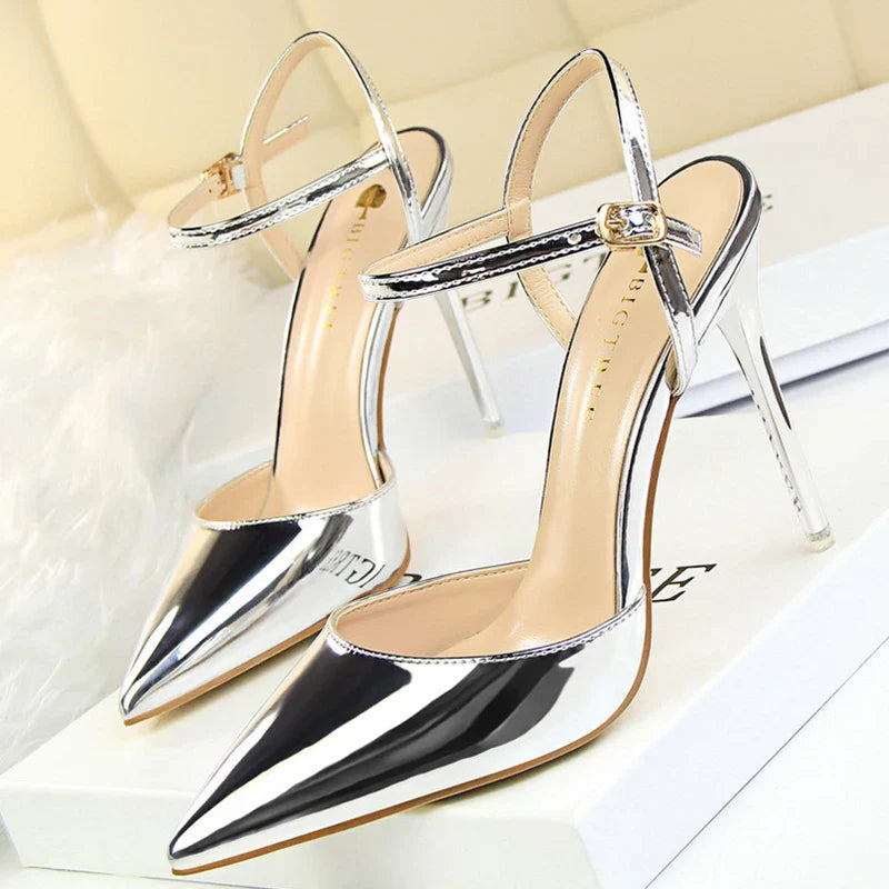 jinran Shoes Fashion Sandals Women 2024 Patent Leather High Heels Women Sandals Summer Heeled Sandals Pointed Toe Women Pumps