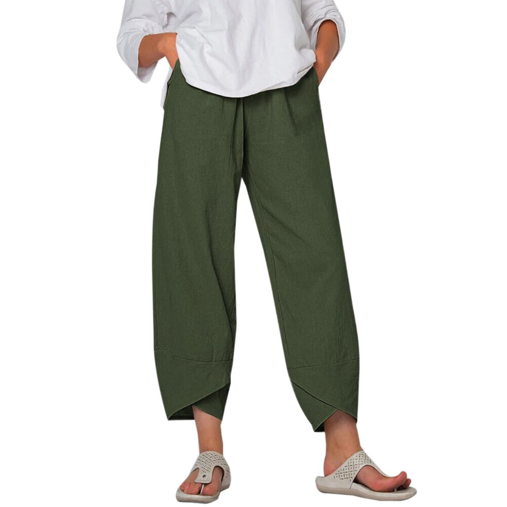 jinran Vintage Printed Harem Pants Women Trousers Casual Elastic Waist Cotton Linen Wide Leg Pants Loose Pantalon Summer Plus Size Pant