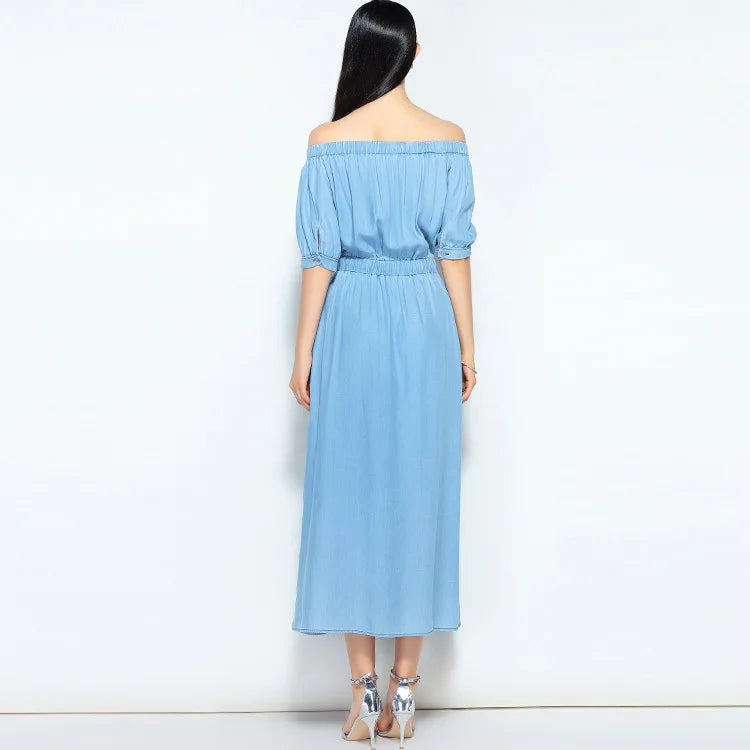 jinran 2024 new summer casual slim dress women elegant slash neck half sleeve denim dresses vestidos de verano women clothes 2019