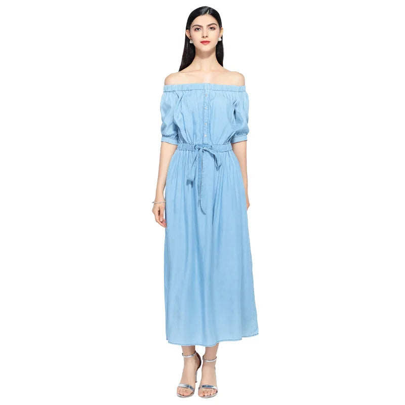 jinran 2024 new summer casual slim dress women elegant slash neck half sleeve denim dresses vestidos de verano women clothes 2019