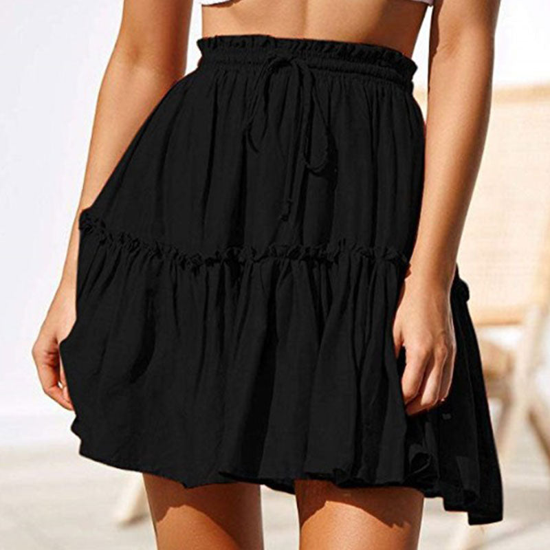 jinran Summer Short Skirts Women Vintage Ruffled Mini Skirt with Sashes Casual Boho Pleated A Line Holiday Beach Wear